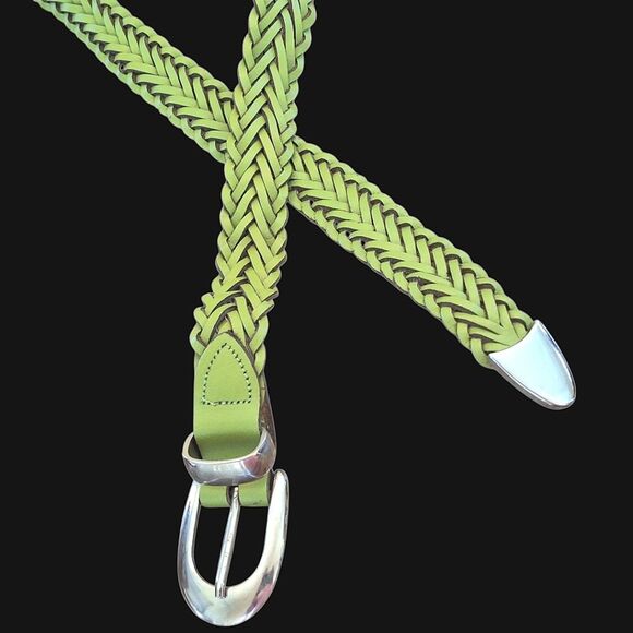 Capezio Vintage Green Leather Braided Belt XXL Chrome Buckle Argentina 2X - Picture 6 of 16